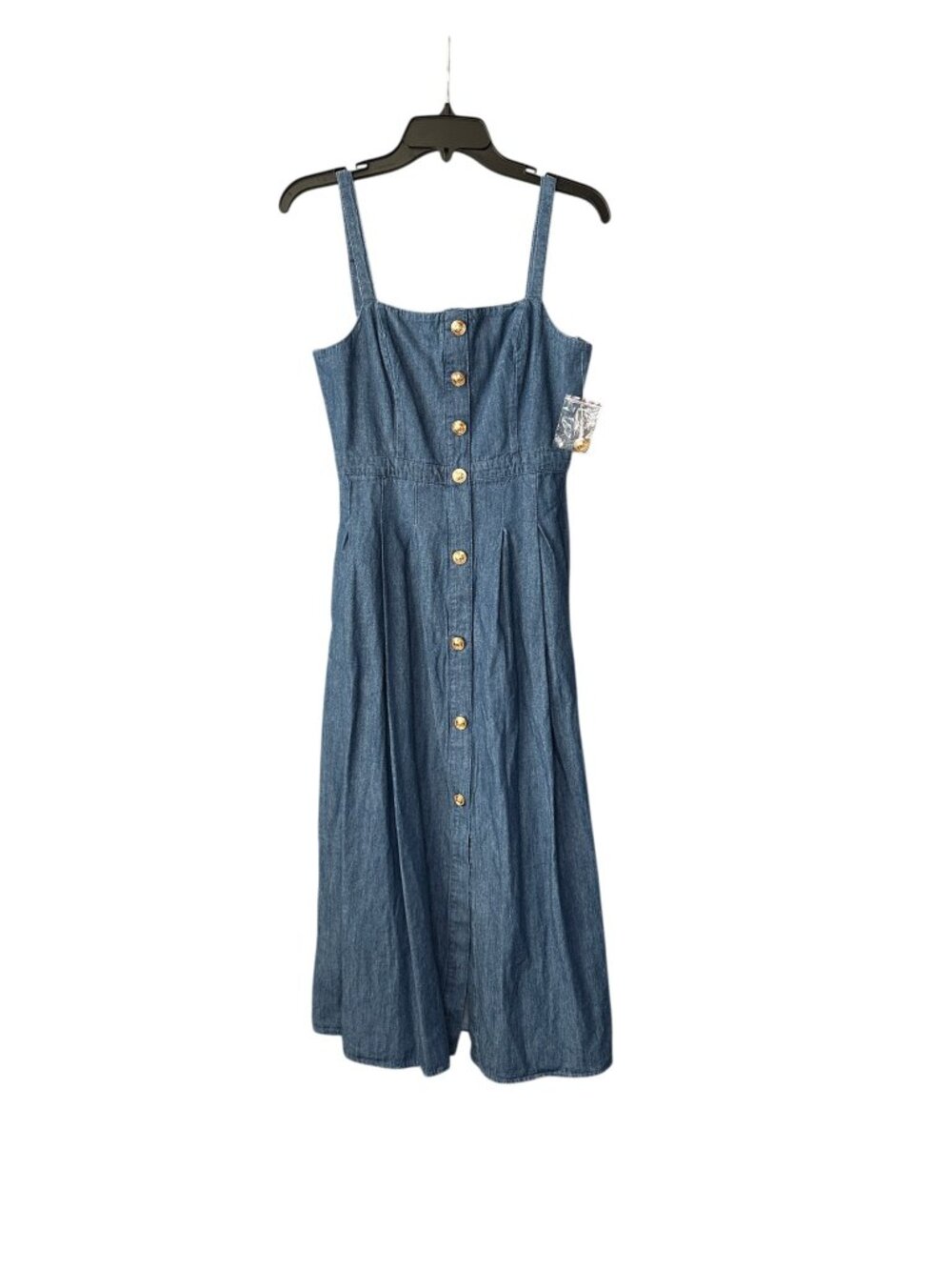 Blu Pepper Denim Midi Dress Square Neck Button Front Blue Sleeveless Size Medium - Picture 5 of 12